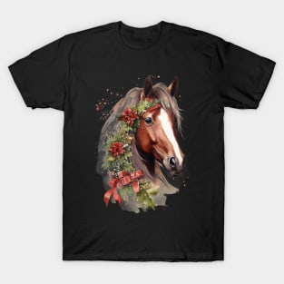 Christmas Watercolor Horse Equestrian Christmas T-Shirt